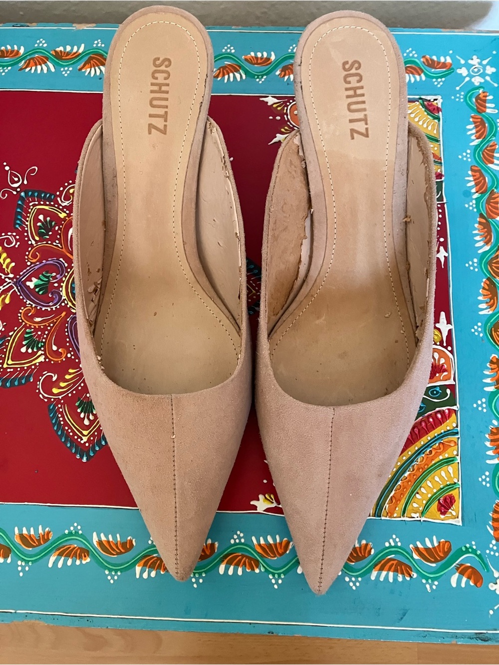 SCHUTZ Blush Suede Pointed-Toe Slip-On Mules Kitten Heel 10B